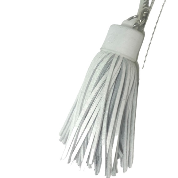 White Genuine Leather Brooks Brothers Tassel Zipper Gusset Handbag - Picture 11 of 16